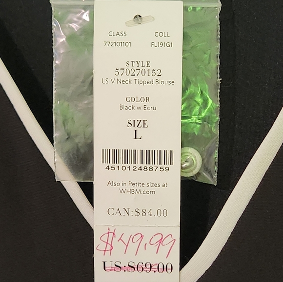 White House Black Market Black Top with White Accents - Picture 7 of 8